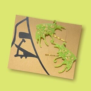 Green with Gold Flakes Fairy Wing Hair Clips